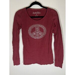 Y2K Lucky Tees maroon thermal silver beaded peace yoga graphic S festival